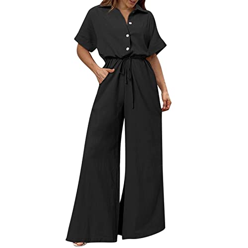 Damen Langarm O-Ausschnitt Elegant Lang Jumpsuit Overall Hosenanzug Playsuit Romper Damen Elegant Jumpsuit Overall Hosenanzug Playsuit Romper Festlich Sommer Kurzarm Playsuit Casual Lang Romper von Rumity