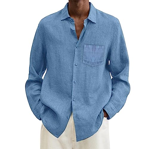 Herren Baumwolle Leinenhemd Herbst Winter Herren Hemd Langarm Regular Fit Freizeithemd Shirts Hemden Herren Sommerhemd Herren Langarm BüGelfrei Business Hemd Herren Slim Fit Button Down mit Kapuze von Rumity