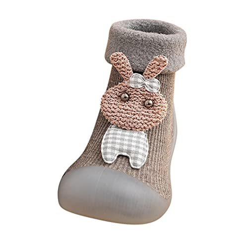 Rumity Baby Jungen Mädchen Socken Schuhe Warm Plus Samt Kleinkind Hausschuhe Herbst Winter Krabbelschuhe auflernschuhe Socken Stiefel mit rutschfest Gummisohle Hüttenschuhe (Grau, 9-12M) von Rumity