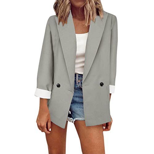 Rumity Blazer Damen Casual Open Front Cardigan Langarm Elegant Business Longblazer mit Knöpfe Sakko Einfarbig Slim Fit Revers Geschäft Jacke Mantel Anzüge mit Tasche Women's Jackets Wintermantel von Rumity