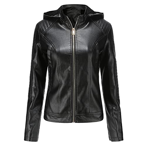 Rumity Casual Damen Lederjacke Echt Leder Damenjacke Cool Stylisch Vintage Sportlich Und Slim Fit Jacke Für Frauen Lederjacke Damen Schwarz Damen Mantel Lang von Rumity