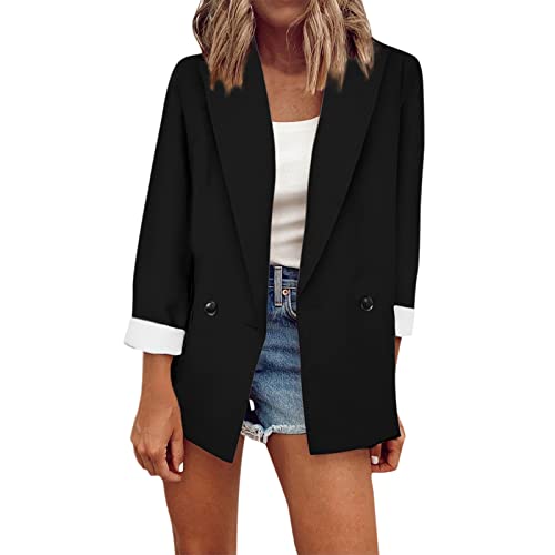 Rumity Damen Blazer Lang mit Reisverschluss sportlich Business Modern Freizeit Oberteil Elegant Revers Outfit Winterjacke Damen Schwarz Trenchcoat Herren von Rumity