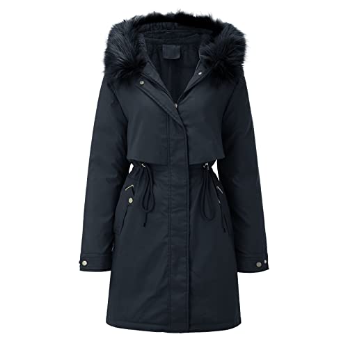 Rumity Damen Daunenmantel Lang Warm Winterjacke mit Kapuze Kunstpelz Damen Wintermantel Lang Langer Wintermantel Damen Daunenjacke Damen Leicht von Rumity