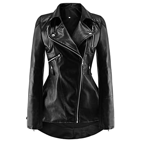 Rumity Damen Jacke Motorrad Lederimitat Stehkragen Mantel Kunstleder Jacke Bikerjacke mit Nieten Reißverschluss für Outdoor Herbst Frühling Jacke Damen üBergangsjacke Damen Mantel Elegant von Rumity