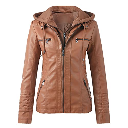 Rumity Damen Jacke Motorrad Lederimitat Stehkragen Mantel Kunstleder Jacke Bikerjacke mit Nieten Reißverschluss für Outdoor Herbst Frühling Steppjacke Damen üBergangsjacke Wintermantel von Rumity