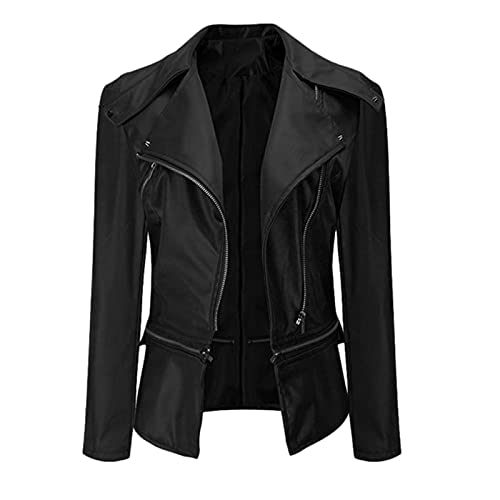 Rumity Damen Jacke klassisch Bikerjacke elegant Retro Übergangsjacke kurz Windjacke Damen Kunstlederjacke Jacke Damen Herbst Blazer Damen Größen S - 4XL von Rumity