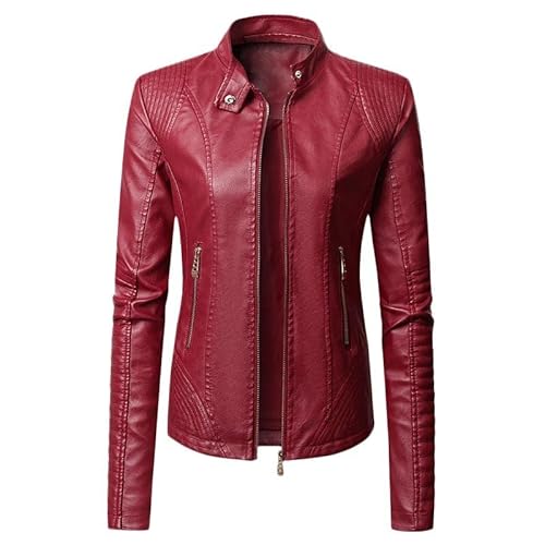 Rumity Damen Kunstlederjacke, Motorrad Übergröße Moto Biker Lederjacke Reißverschluss Mantel Kurz Leicht Vegan Mode Damenmantel Ledermantel Damen von Rumity