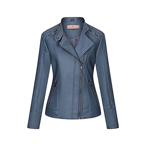 Rumity Damen-Lederjacke 100% Echtleder- Retro Biker Jacke - Highwayjacke -Damen Biker Lederjacke SCHWARZ Vintage Abreiben Slim Fit Taille Gürtel Mantel Kunstlederjacke Wintermantel Damen von Rumity