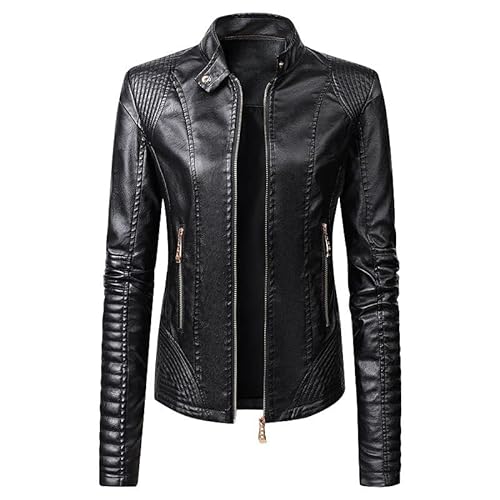 Rumity Damen-Lederjacke 100% Echtleder- Retro Biker Jacke - Highwayjacke -Damen Biker Lederjacke SCHWARZ Vintage Abreiben Slim Fit Taille Gürtel Mantel Mantel Damen Herbst Wintermantel Damen Elegant von Rumity