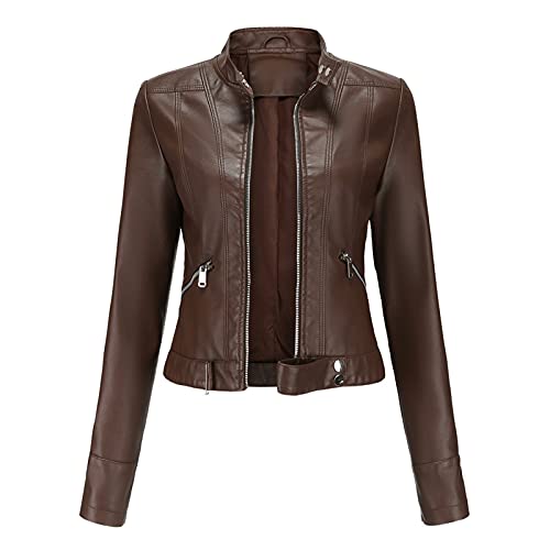 Rumity Damen Lederjacke Bikerjacke – Moderner Echt Leder Jacke Übergangsjacke Stehkragen mit Druckknopf Schwarz Softshell Jacke Damen Parker Damen Jacke von Rumity