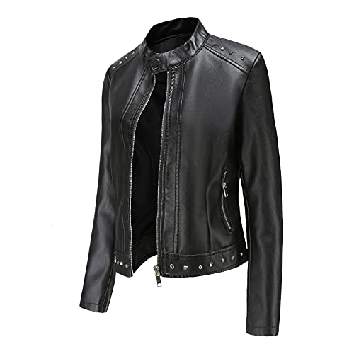 Rumity Damen Lederjacke Kurz Bikerjacke Reverskragen Reißverschluss Leder Jacke Lackleder Übergangsjacke Kurze Lederjacke GefüTtert Damen Wintermantel Damen Wolle von Rumity