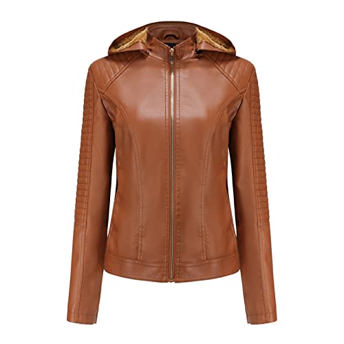 Rumity Damen Lederjacke Kurz Bikerjacke Stehkragen Reißverschluss Leder Jacke Übergangsjacke für Herbst Frühling Softshelljacke Damen Damen Mantel Winter von Rumity