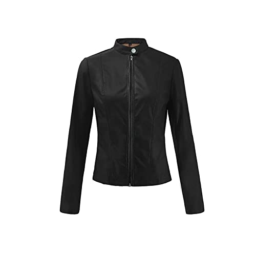 Rumity Damen Lederjacke Kurz Bikerjacke Stehkragen Reißverschluss Leder Jacke Übergangsjacke für Herbst Frühling Softshellmantel Damen Teddy Mantel Damen von Rumity