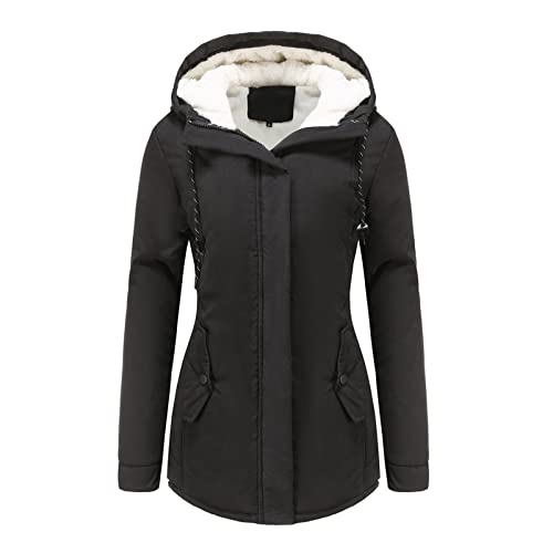 Rumity Damen Mantel Winterjacke warme Jacke Outdoorjacke mit Kapuze sportlicher Mantel Schwarz Damen 3 In 1 Jacke Damen von Rumity