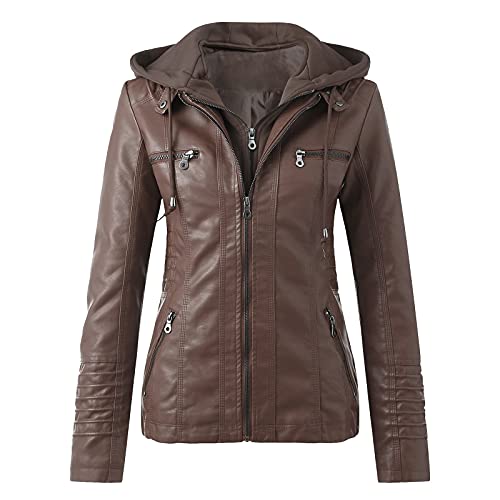 Rumity Damen PU Leder Jacke Frühling Herbst Bekleidung Kurz Moto Biker Mantel Damen Lederjacke Kunstleder Bikerjacke Herbst Beiläufig Weiche Kurz Mantel Daunenjacke Damen Winter Mantel Beige von Rumity