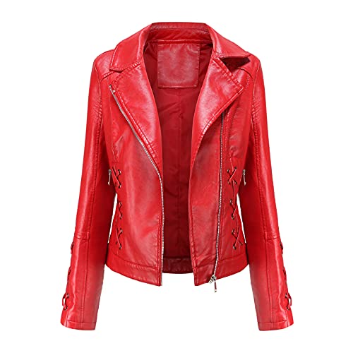 Rumity Damen PU Leder Jacke Frühling Herbst Bekleidung Kurz Moto Biker Mantel Damen Winterjacken Mantel Mit GüRtel Damen von Rumity