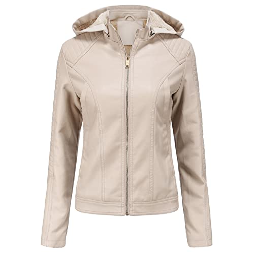 Rumity Damen PU Leder Jacke Frühling Herbst Bekleidung Kurz Moto Biker Mantel Steppjacke Damen Winter Wintermantel Damen Warm von Rumity