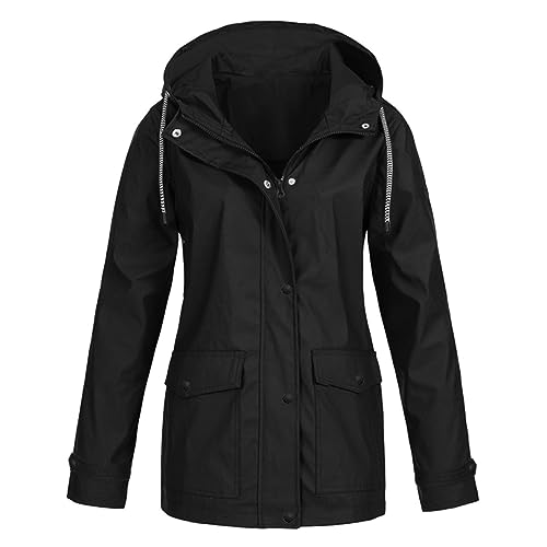 Rumity Damen PU Regenjacke Mit Kapuze Wasserdicht Regenparka Winddicht Regenmantel Sportjacken Wasserdicht Regenfest Sportswear Regenanzug Jacken Mantel Sportjacke Damen Damen Mantel Herbst von Rumity