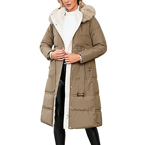 Rumity Damen Winter Warm Mantel Winddichte Pufferjacke Lang Outdoor Parka Gesteppte Verdickte Jacke mit Kunstpelz Kapuze Damen Pullover Winter Geschenke für damen von Rumity