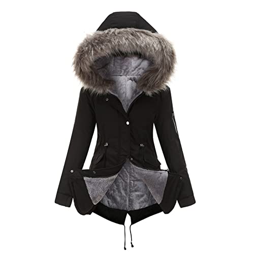 Rumity Daunenjacke für Damen – warme Winterjacke für Frauen – Daunenjacke mit langen Ärmeln Winter Jacket Damen Schwarzer Mantel von Rumity