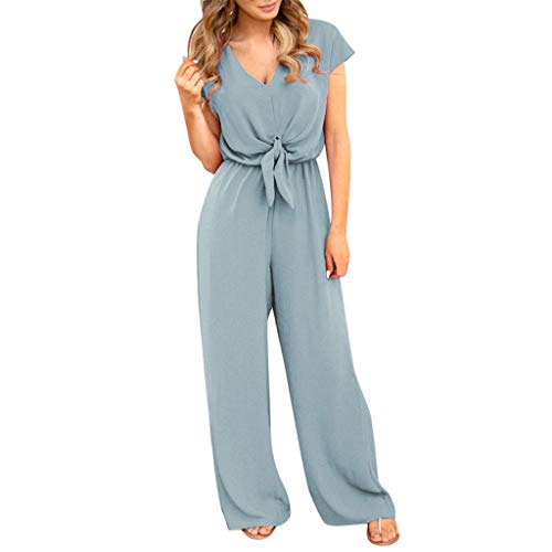 Rumity Frauen Chiffon Perlen Spaghettiträger Jumpsuit Sexy V-Ausschnitt Hohe Taille Breites Bein Hosen Strand Strampler Playsuit Damen Jumpsuit von Rumity