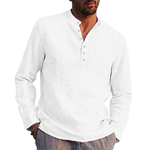 Rumity Hemd Herren Henley Shirt Baumwolle Frühling Sommer Langarm T-Shirts Freizeithemd Regular Fit Casual Freizeithemd Herren Arbeitshemden Herren Langarm von Rumity