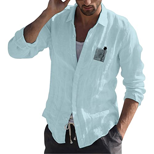 Rumity Herren Baumwolle Leinenhemd Herren Hemd Kurzarm Langarm Henley Sommerhemd Regular Fit Freizeithemd Casual Sommerhemd Herren Hemd Regular Fit von Rumity