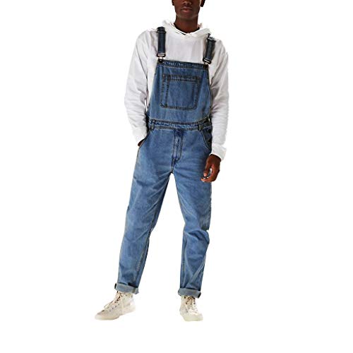 Rumity Herren Jeans Latzhose Lange Jeanshose Retro Denim Overalls Skinny Fit Streetwear Stone-Washed zerreißen Arbeitshosen Jumpsuit Kurze Herren Jeans Latzhose Denim Short Dungaree Overall von Rumity