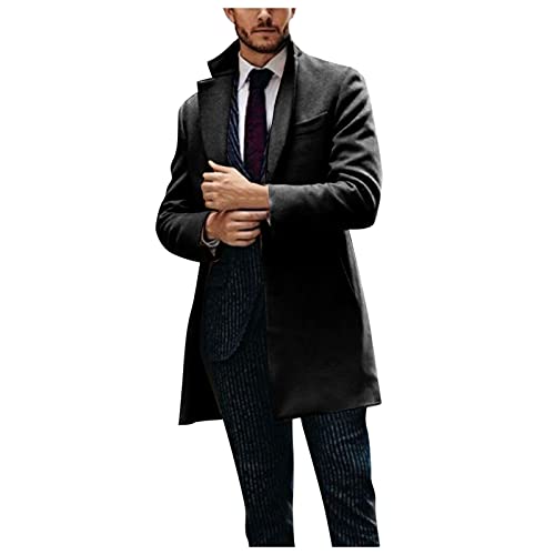 Rumity Herren Mantel Übergangsmäntel Trenchcoat Klassischer Wintermantel Kurzmantel Jacke Stehkragen Reverskragen Winter Slim Fit Wollmantel Business Überzieher Schlank Lange Windbreaker Jacken von Rumity