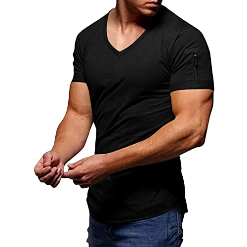 Rumity Herren Sommer T-Shirt V-Ausschnitt Slim Fit Baumwolle-Anteil Moderner Männer T-Shirt O-Neck/V-Neck Sweatshirt Kurzarm T-Shirt Herren Lustig Für Papa/Freund/Ehemann/Sohn von Rumity