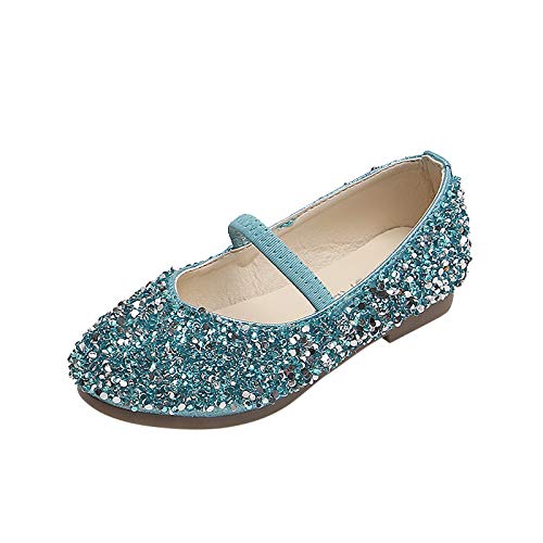 Rumity Mädchen Mary Jane Halbschuhe Prinzessin Paillette Ballerina mit Perlen Riemchen Klettverschluss Festliche Glitzer Schuhe Rot & Silber Mädchen Glitter Prinzessin (Blu, Numeric_25) von Rumity