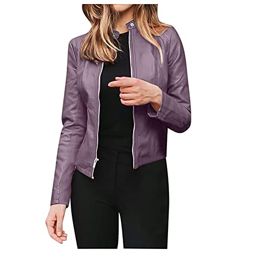 Rumity Schwarze Damen Lederimitat Jacke mit Nieten im Biker-Stil Bikerjacke Kunstlederjacke Herbst Jacken FüR Damen Daunenjacke Damen Mantel Motorradjacke Damen von Rumity