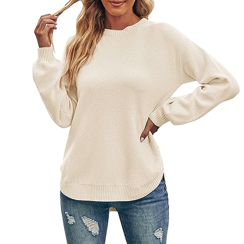 Rumity Sweatshirt Damen Basic Rundhals Langarmshirt Herbst Winter Pullover Casual Lose Oberteile Shirts Tops Damen Longshirt WeißEr Hoodie Damen von Rumity