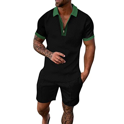 Rumity Trainingsanzug für Herren Sommer Sportanzug 2 Teiliges Bedruckter Outfit Set Kurzarm T-Shirts mit Rundhalsausschnitt + Kurze Hose Freizeitanzug für Männer Sportanzug Herren Adidas von Rumity