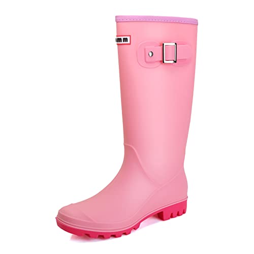 Gummischuhe Damen, Original Wasserdicht Anti-Rutsch Atmungsaktiv Regenstiefel Damen, Rosa, 36 EU von Rumkok