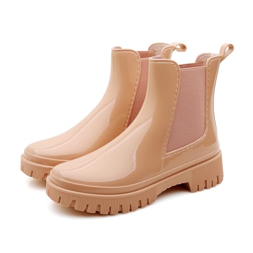 Gummistiefel Damen Kurz, Wasserdichte Original Grundlegend Regenstiefel, Anti-Rutsch Gummistiefel im Freien Wasserdichter Gummistiefeletten Atmungsaktiv Gumischtifel Gartenstiefel, Rosa, 37 EU von Rumkok