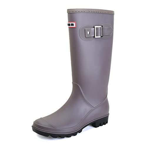 Rumkok Gummischuhe Damen, Original Wasserdicht Anti-Rutsch Atmungsaktiv Regenstiefel Damen, Grau, 38 EU von Rumkok