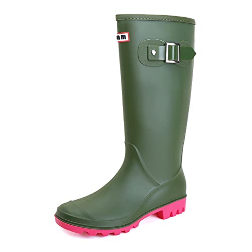 Rumkok Gummischuhe Damen, Original Wasserdicht Anti-Rutsch Atmungsaktiv Regenstiefel Damen, Grün, 36 EU von Rumkok