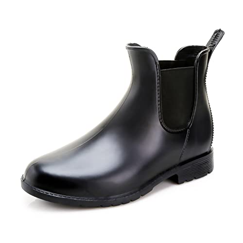 Rumkok Gummistiefel Damen Kurz, Wasserdicht Rutschfesten Stiefeletten, Bequem Protective Atmungsaktiv Regenstiefel Damen, Schwarz, 41 EU von Rumkok