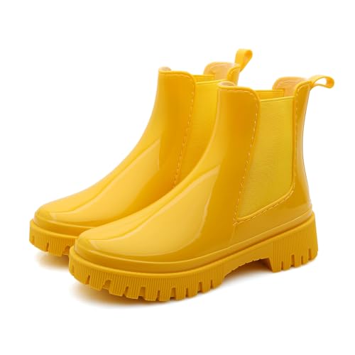 Rumkok Gummistiefel Damen Kurz, Wasserdichte Original Grundlegend Regenstiefel, Anti-Rutsch Gummistiefel im Freien Wasserdichter Gummistiefeletten Atmungsaktiv Gumischtifel Gartenstiefel, Gelb, 36 EU von Rumkok