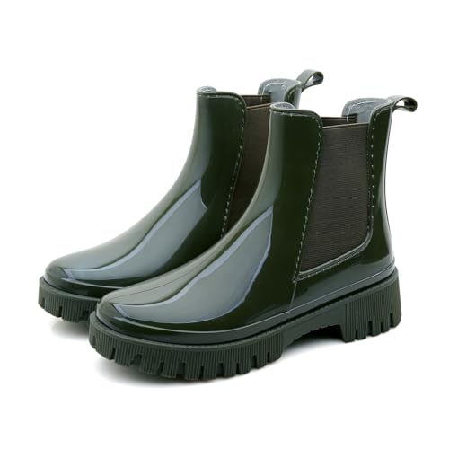 Rumkok Gummistiefel Damen Kurz, Wasserdichte Original Grundlegend Regenstiefel, Anti-Rutsch Gummistiefel im Freien Wasserdichter Gummistiefeletten Atmungsaktiv Gumischtifel Gartenstiefel, Grün, 37 EU von Rumkok