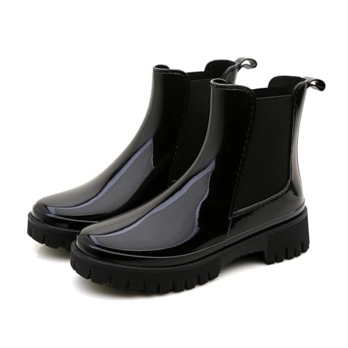 Gummistiefel Damen Kurz, Wasserdichte Original Grundlegend Regenstiefel, Anti-Rutsch Gummistiefel im Freien Wasserdichter Gummistiefeletten Atmungsaktiv Gumischtifel Gartenstiefel, Schwarz, 37 EU von Rumkok