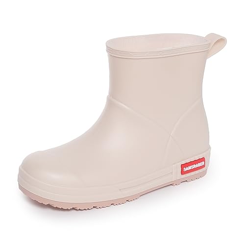 Rumkok Gummistiefel Regenstiefel Stiefeletten Damen, Protective Bequem Anti-Rutsch Reitstiefel, Mode Stiefeletten Damen Kurz Regenschuhe, Beige, 41EU von Rumkok