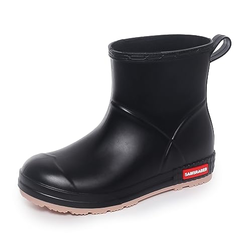 Rumkok Gummistiefel Regenstiefel Stiefeletten Damen, Protective Bequem Anti-Rutsch Reitstiefel, Mode Stiefeletten Damen Kurz Regenschuhe, Schwarz, 38EU von Rumkok