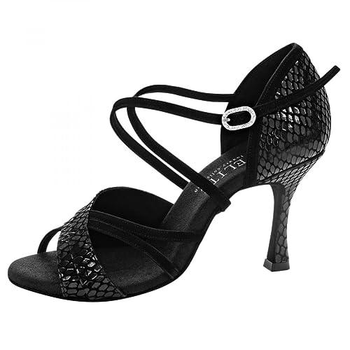 Rummos Damen Latein Tanzschuhe Elite Athena 171/024 - Material: Nubuck/Leder - Farbe: Schwarz - Weite: Medium (Normal) - Absatz: 70R Flare - Größe: EUR 38,5 von Rummos