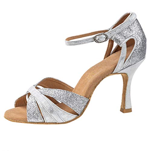 Rummos Damen Latein Tanzschuhe Elite Aura 139/169 - Material: Leder/Glitzer - Farbe: Silber - Weite: Medium (Normal) - Absatz: 70R Flare - Größe: EUR 37 von Rummos