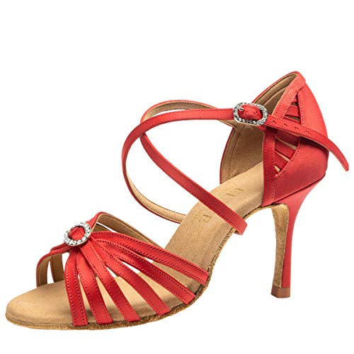 Rummos Damen Latein Tanzschuhe Elite Celine 049 mit Strass-Spange - Material: Satin - Farbe: Rot - Weite: Medium (Normal) - Absatz: 80E Stiletto - Größe: EUR 38 von Rummos