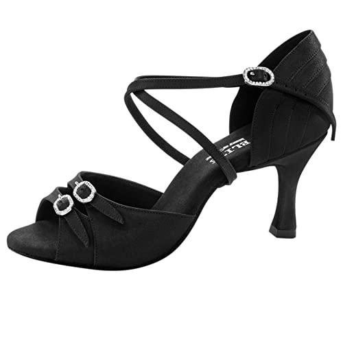 Rummos Damen Latein Tanzschuhe Elite Diana 041 mit Strass-Spange - Material: Satin - Farbe: Schwarz - Weite: Medium (Normal) - Absatz: 60R Flare - Größe: EUR 39 von Rummos