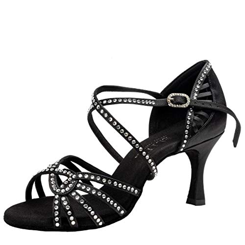 Rummos Damen Latein Tanzschuhe Elite Eris 041S mit Strass - Material: Satin - Farbe: Schwarz - Weite: Medium (Normal) - Absatz: 60R Flare - Größe: EUR 38,5 von Rummos