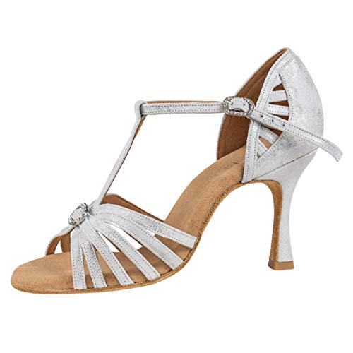 Rummos Damen Latein Tanzschuhe Elite Karina 069 - Leder Silber Diva - Medium (Normal) - 70R Flare - Größe: EUR 39 von Rummos